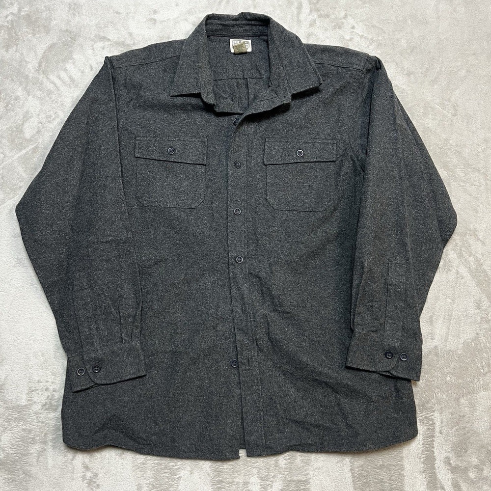 L.L. Bean Chamois Shirt Mens XL Gray Button Up Long Sleeve Flannel Traditional